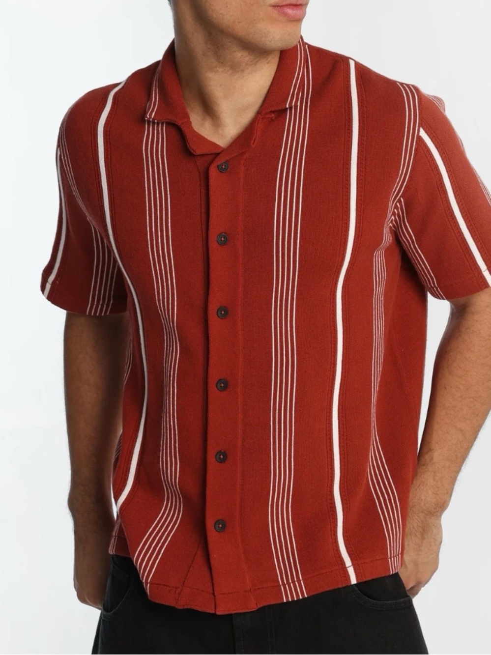 American Eagle Striped Sweater Polo Shirt Mens XL Button Up Red Berry Cotton NWT